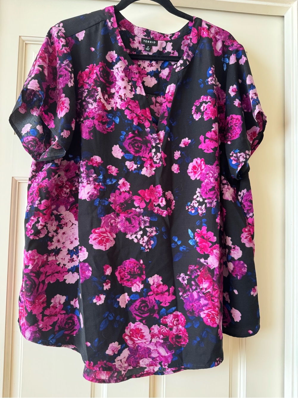 torrid Black Blouse with Vibrant Pink Floral Print